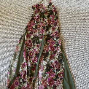 Halter Floral Green Jumpsuit. Flowy, 2 layered.